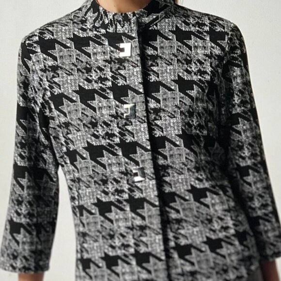Joseph Ribkoff Black/White Houndstooth Jacquard Knit 3/4 Sleeve Jacket Size 6 - Picture 2 of 10